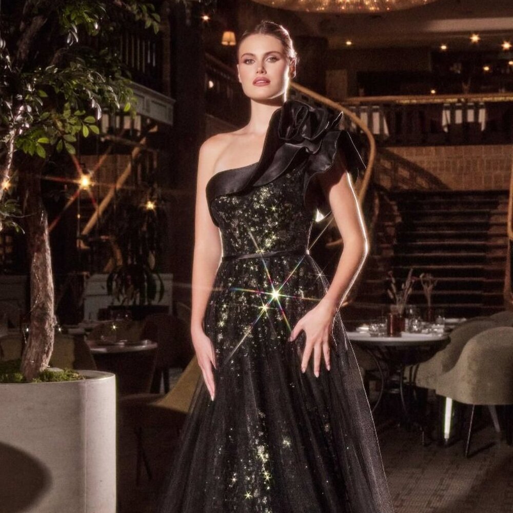 NEW FORMAL ONE SHOULDER LONG PROM SATIN GOWN W/ GLITTER EMBROIDERY CD CB157